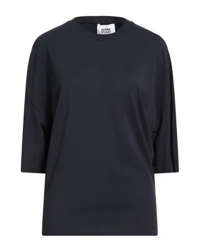 Alpha Studio Woman T-shirt Navy Size 12 Cotton, Elastane In Black