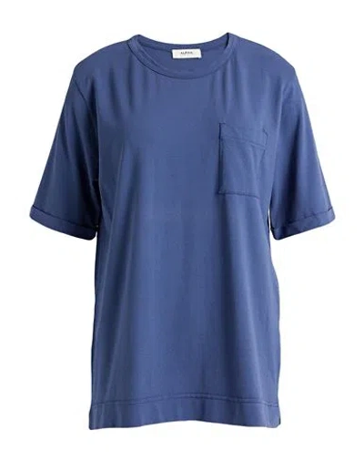 Alpha Studio Woman T-shirt Navy Blue Size 10 Cotton