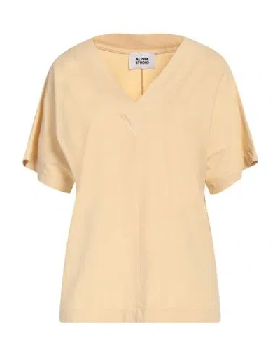 Alpha Studio Woman T-shirt Pastel Yellow Size 2 Cotton, Elastane In Yellow