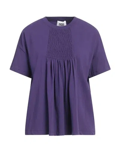 Alpha Studio Woman T-shirt Purple Size 10 Cotton, Elastane
