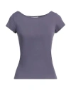 Alpha Studio Woman T-shirt Purple Size 4 Cotton, Elastane