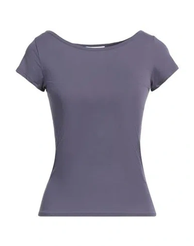 Alpha Studio Woman T-shirt Purple Size 4 Cotton, Elastane