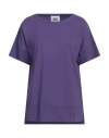 Alpha Studio Woman T-shirt Purple Size 6 Cotton, Elastane