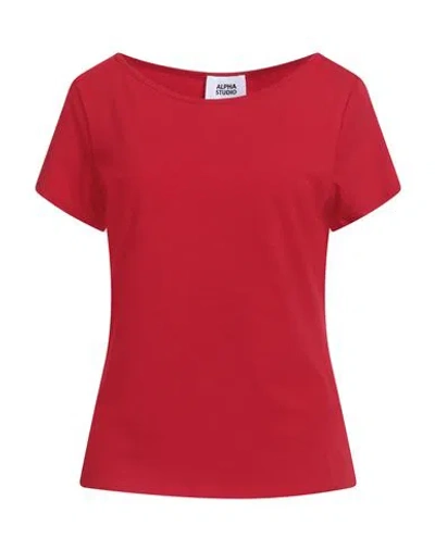 Alpha Studio Woman T-shirt Red Size 10 Cotton, Elastane