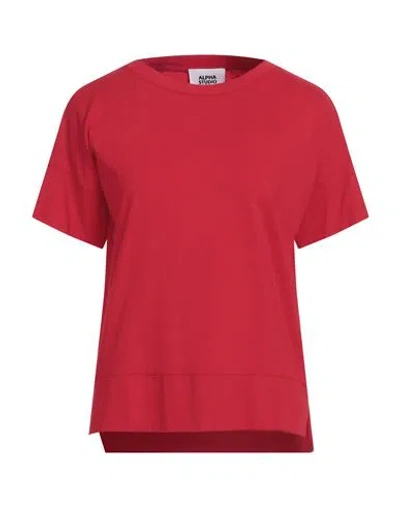 Alpha Studio Woman T-shirt Red Size 4 Cotton, Elastane In Red