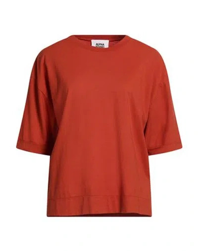 Alpha Studio Woman T-shirt Rust Size 12 Cotton, Elastane In Red
