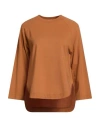 Alpha Studio Woman T-shirt Tan Size 12 Cotton, Elastane In Neutral