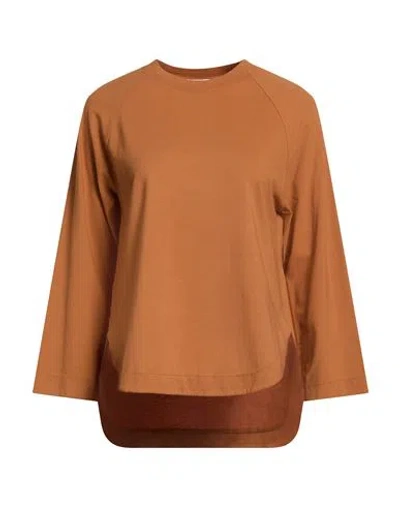 Alpha Studio Woman T-shirt Tan Size 12 Cotton, Elastane In Brown