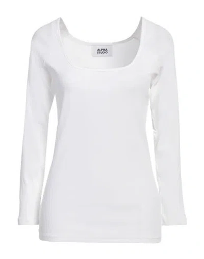Alpha Studio Woman T-shirt White Size 10 Cotton, Elastane