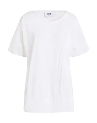 Alpha Studio Woman T-shirt White Size 12 Cotton, Elastane