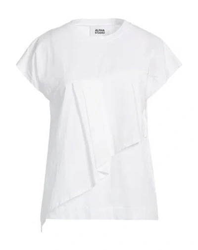 Alpha Studio Woman T-shirt White Size 12 Cotton, Elastane