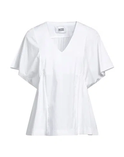 Alpha Studio Woman T-shirt White Size 12 Cotton, Elastane