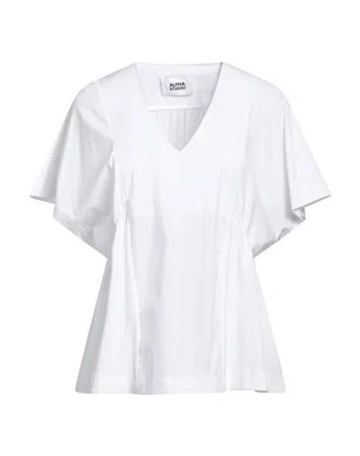 Alpha Studio Woman T-shirt White Size 8 Cotton, Elastane
