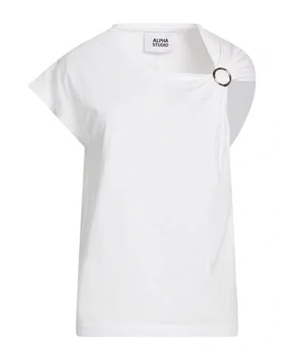 Alpha Studio Woman T-shirt White Size 14 Cotton, Elastane