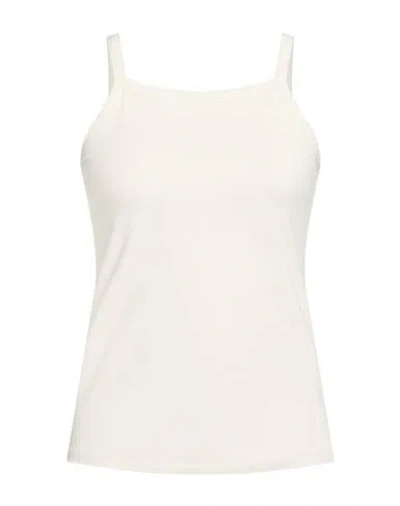 Alpha Studio Woman Tank Top Beige Size 10 Cotton, Elastane In White