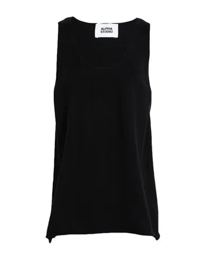 Alpha Studio Woman Tank Top Black Size 6 Cotton
