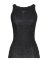 Alpha Studio Woman Tank Top Black Size 6 Linen, Cotton