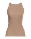 Alpha Studio Woman Tank Top Camel Size 12 Linen, Cotton In Beige