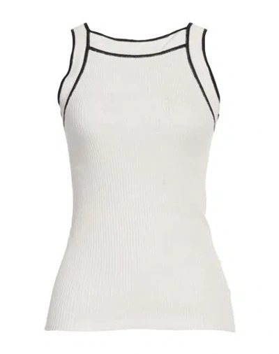 Alpha Studio Woman Tank Top Ivory Size 10 Linen, Cotton In White