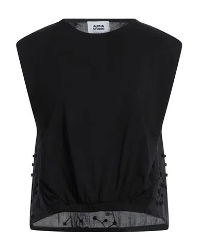 Alpha Studio Woman Top Black Size 10 Cotton, Elastane In Black