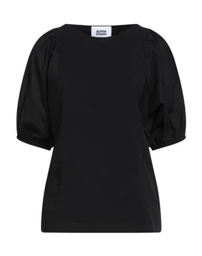Alpha Studio Woman Top Black Size 6 Cotton, Elastane