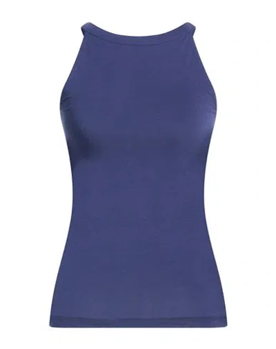 Alpha Studio Woman Top Blue Size 8 Cotton, Elastane