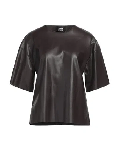 Alpha Studio Woman Top Dark Brown Size 4 Polyester, Polyurethane Resin