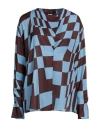 Alpha Studio Woman Blouse Dark Brown Size 8 Polyester In Brown