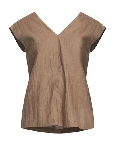 Alpha Studio Woman Top Khaki Size 4 Linen, Viscose, Polyamide In Beige