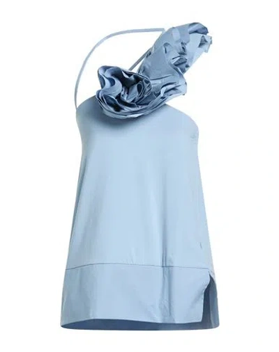 Alpha Studio Woman Top Light Blue Size 10 Cotton, Elastane