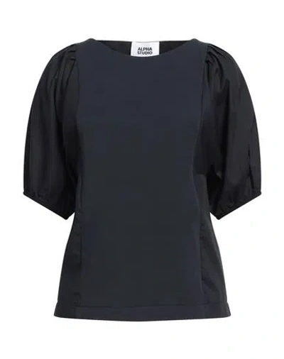 Alpha Studio Woman Top Midnight Blue Size 12 Cotton, Elastane