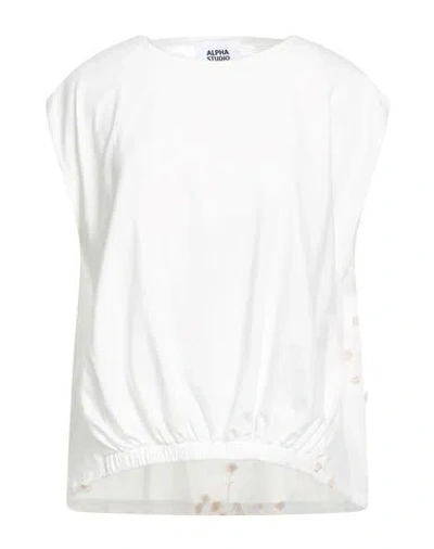 Alpha Studio Woman Top Off White Size 8 Cotton, Elastane