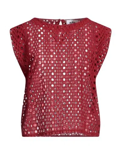 Alpha Studio Woman Top Red Size 8 Cotton, Polyester