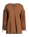 Alpha Studio Woman Top Tan Size 8 Cotton, Elastane In Brown