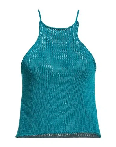 Alpha Studio Woman Top Turquoise Size 6 Cotton In Blue