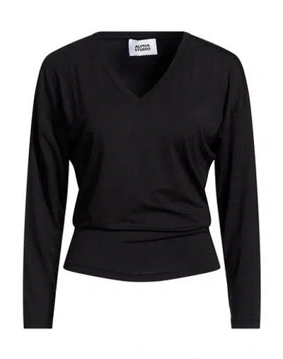 Alpha Studio Woman T-shirt Black Size 2 Viscose, Elastane