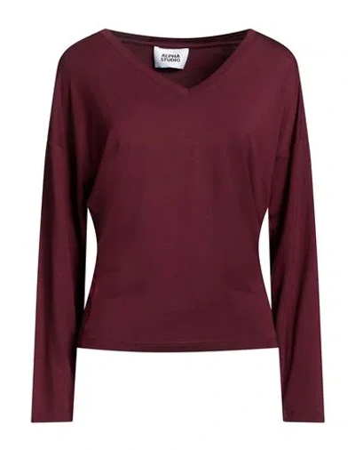 Alpha Studio Woman T-shirt Burgundy Size 14 Viscose, Elastane In Red