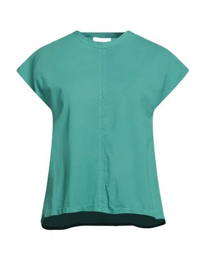 Alpha Studio Woman T-shirt Green Size 10 Cotton, Elastane