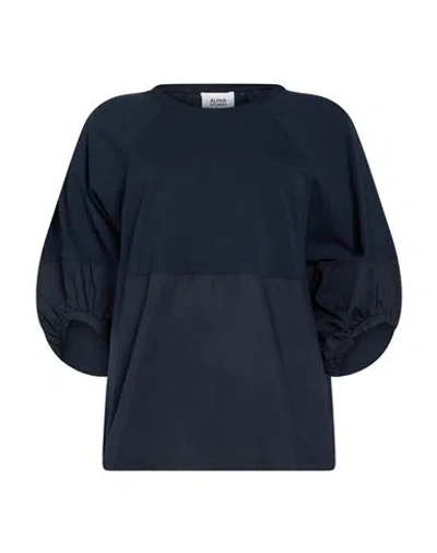 Alpha Studio Woman T-shirt Midnight Blue Size 4 Cotton, Elastane