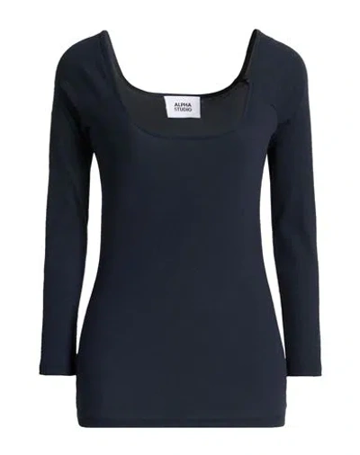 Alpha Studio Woman T-shirt Midnight Blue Size 6 Cotton, Elastane