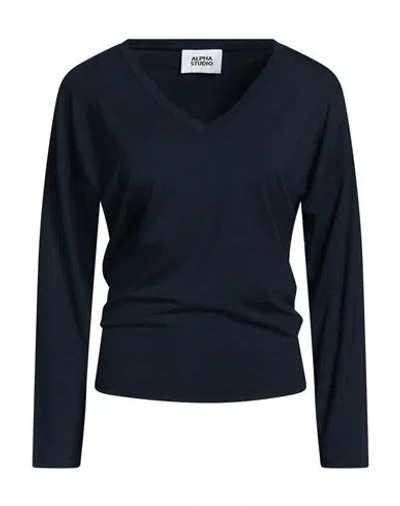 Alpha Studio Woman T-shirt Midnight Blue Size 6 Viscose, Elastane