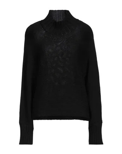 Alpha Studio Woman Turtleneck Black Size 6 Merino Wool, Tencel In Black