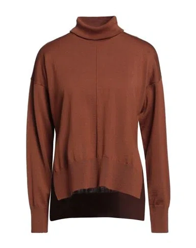 Alpha Studio Woman Turtleneck Brown Size 10 Merino Wool