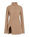 Alpha Studio Woman Turtleneck Camel Size 8 Alpaca Wool, Polyamide, Cotton, Modal, Elastane In Brown