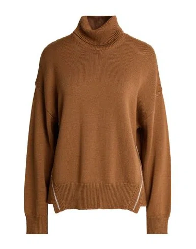 Alpha Studio Woman Turtleneck Camel Size 8 Merino Wool In Nude