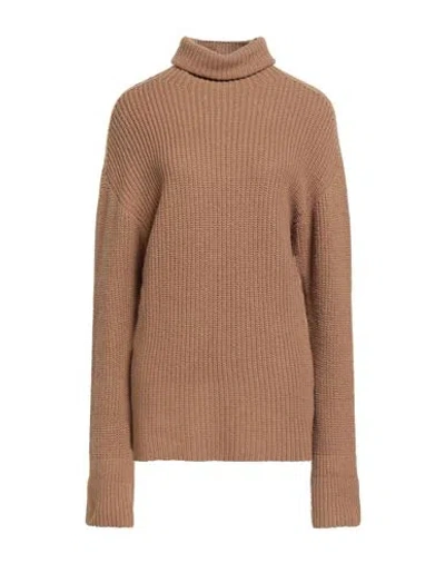 Alpha Studio Woman Turtleneck Camel Size 8 Merino Wool In Brown