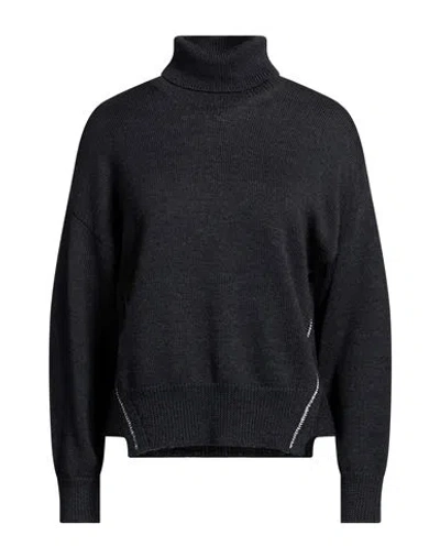 Alpha Studio Woman Turtleneck Charcoal Size 4 Merino Wool In Black