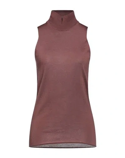 Alpha Studio Woman Turtleneck Chocolate Brown Size 6 Merino Wool, Tencel