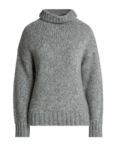 Alpha Studio Woman Turtleneck Grey Size 10 Wool, Polyamide, Metal Fiber In Animal Print