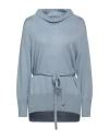 Alpha Studio Woman Turtleneck Light Blue Size 10 Wool, Tencel